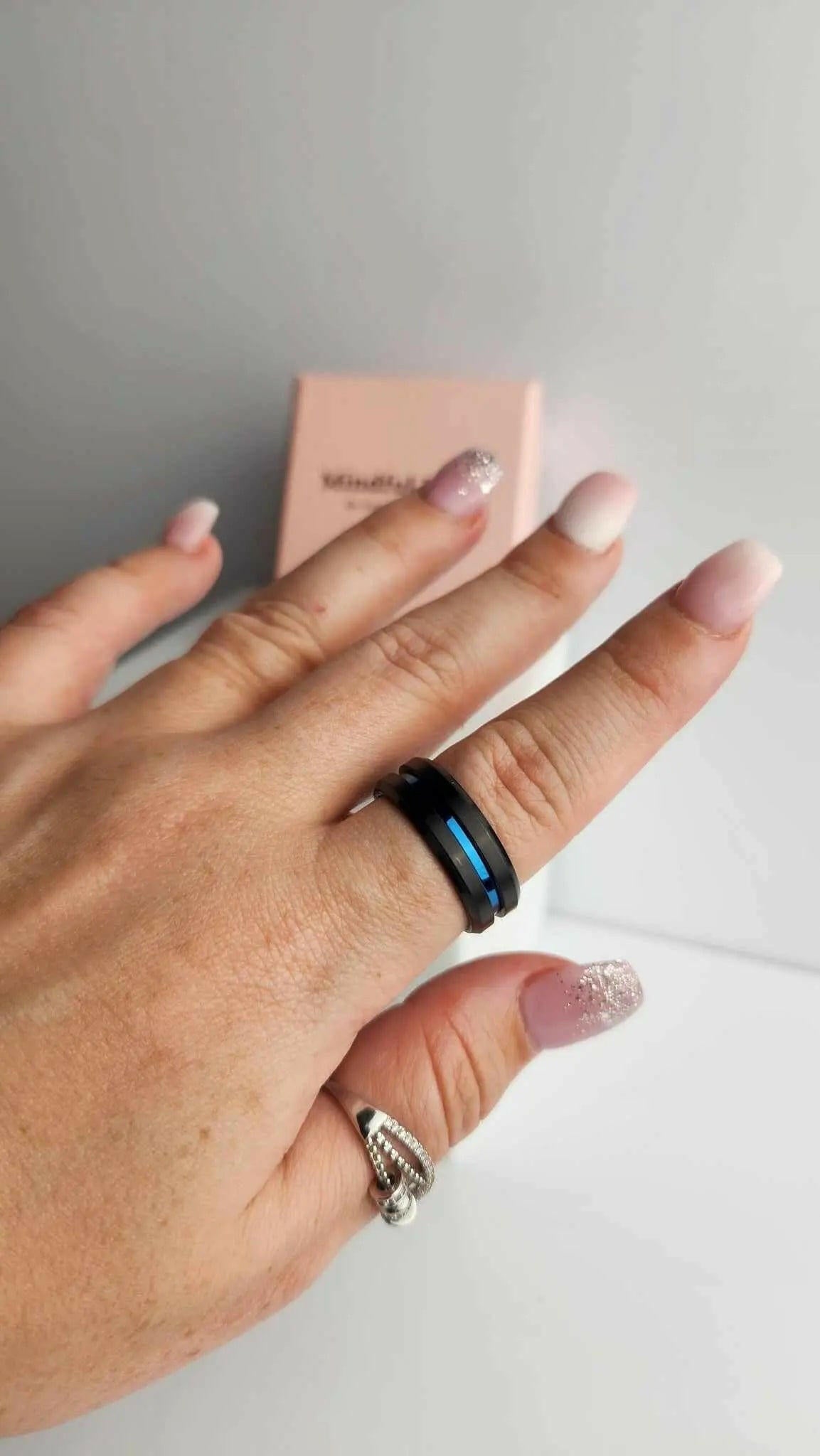 The Adventure Collection Men's Ring - Rotating Black & Blue Sterling Silver Ring - Mindful Rings