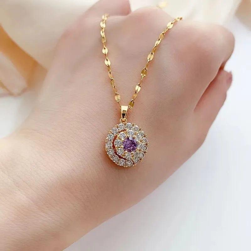 The Grounded Collection - Fidget Spinning Necklace Gold Plated with Purple Gems