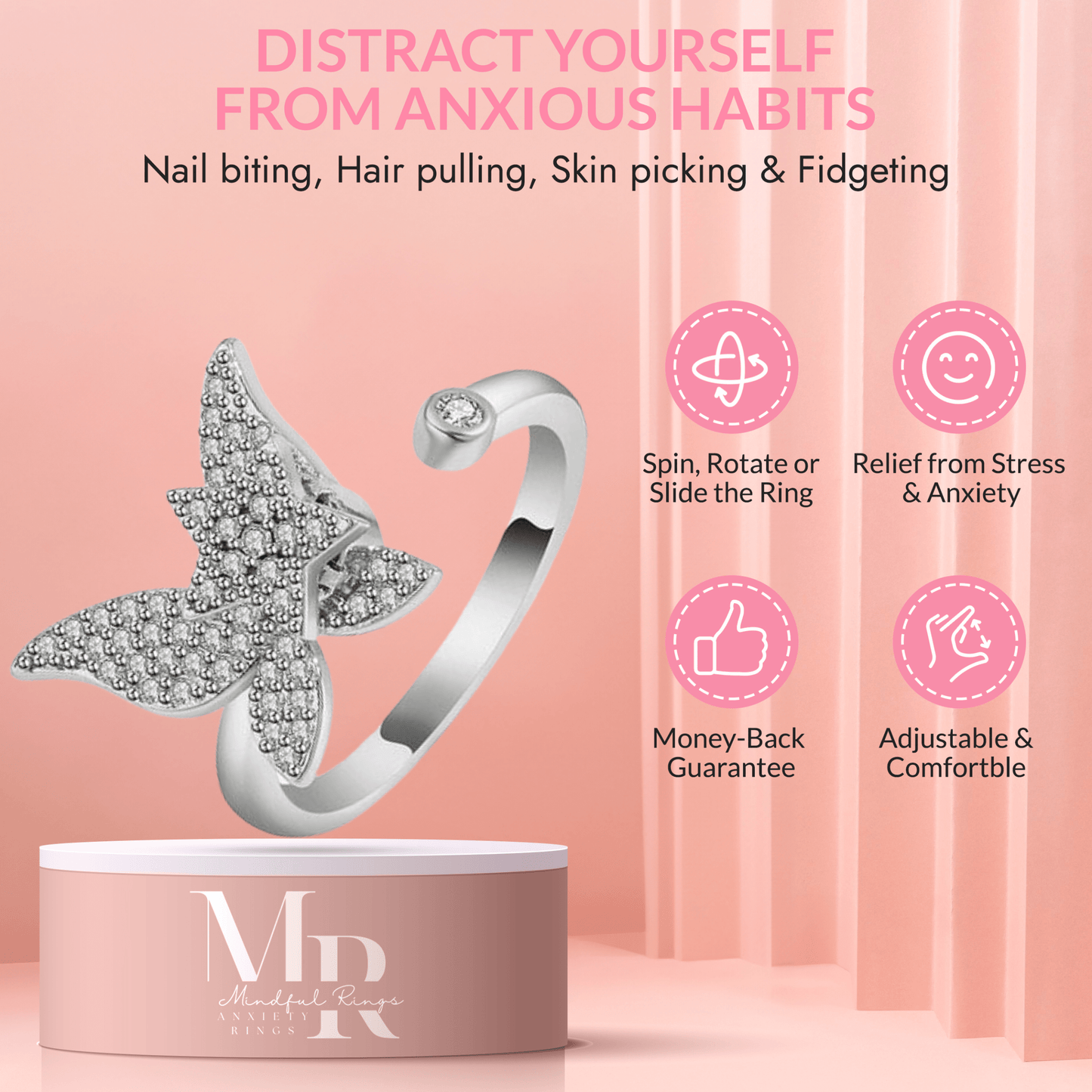 The Nurture Collection Mindful Rings - Sterling Silver Fidget Spinner Ring