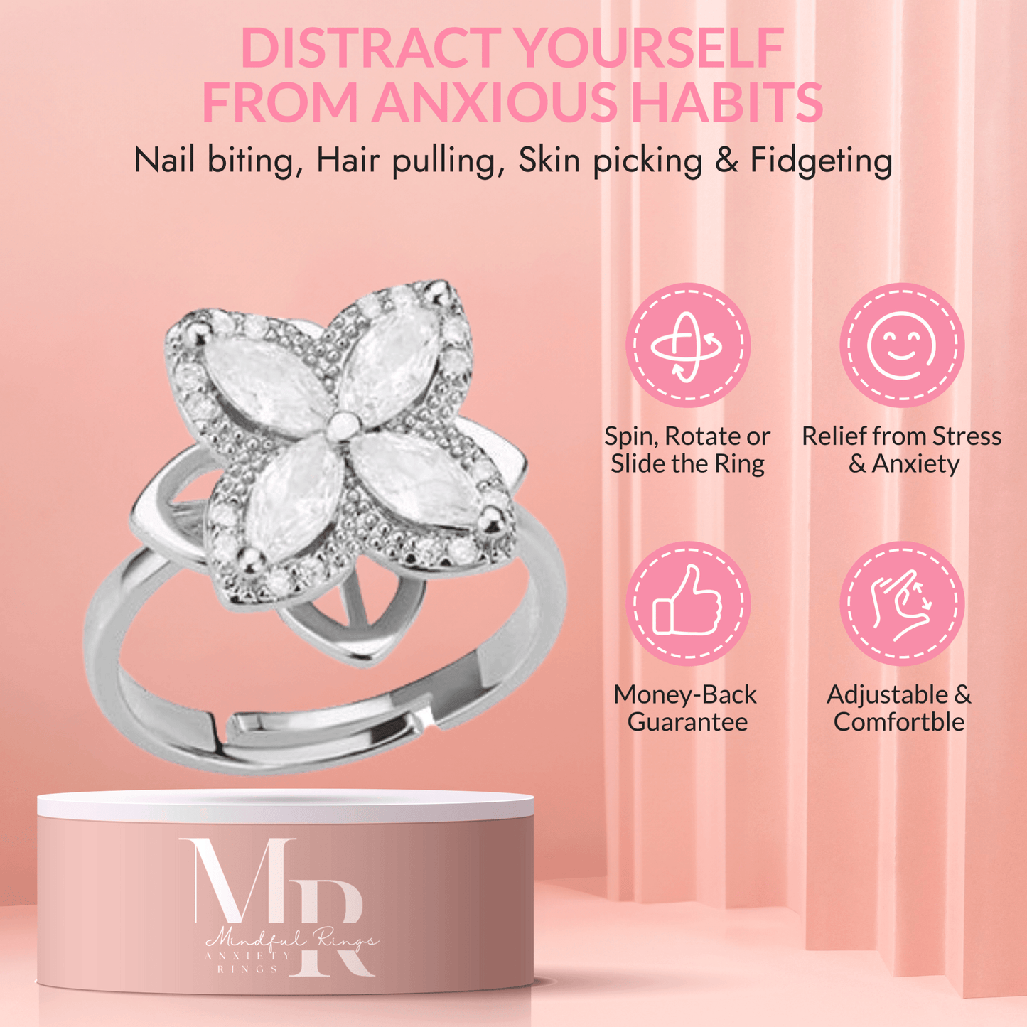 The Present Collection - Daisy Cz Gem Fidget Spinner Ring