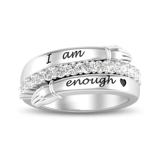 Affirmation Collection I am Enough Clear Zircon Gem Ring - Non Moving Anxiety Relief Jewellery - Mindful Rings