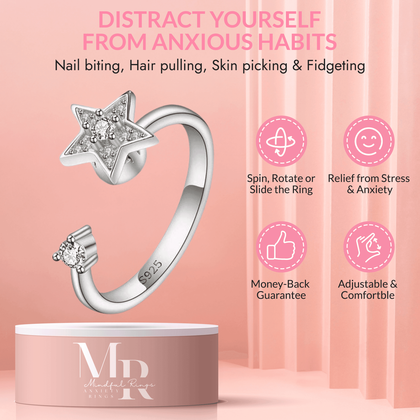 The Starlight Collection Mindful Rings - Sterling Silver Fidget Spinner Ring