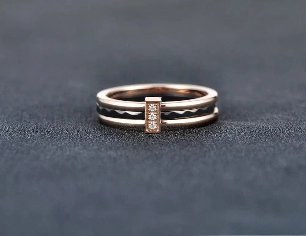 3 Part Rose Gold Stainless Steel Cz Gem Ring - Spinning Anxiety Ring - Mindful Rings