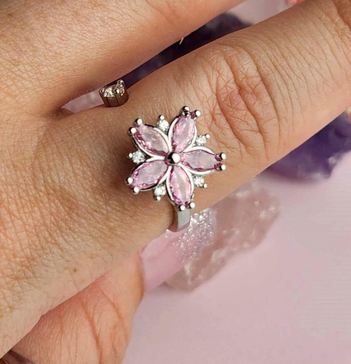 The Breath Collection Mindful Rings - Pink Butterfly Gemmed Fidget Spinner Ring