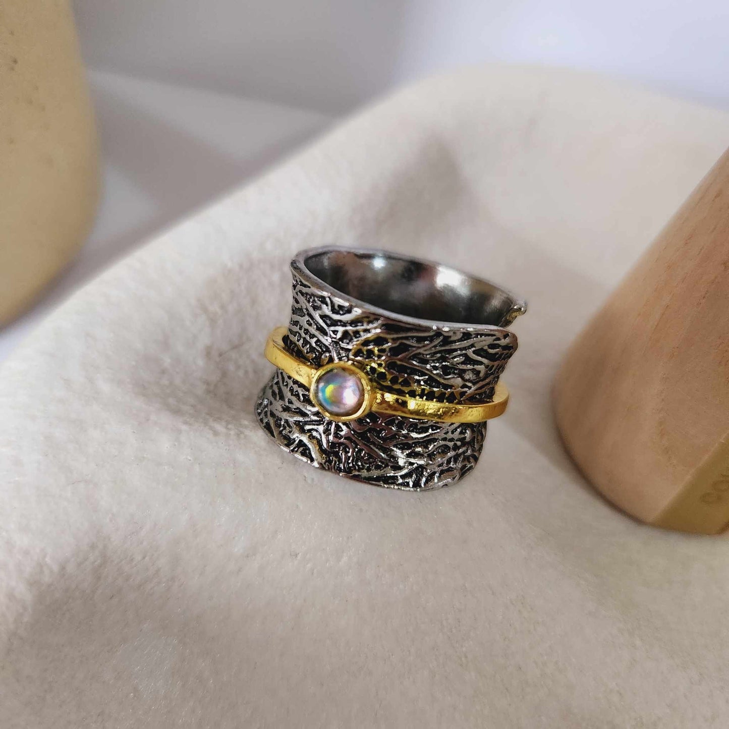 Meditation Spinner Ring - Golden Opal Fidget Anxiety Ring