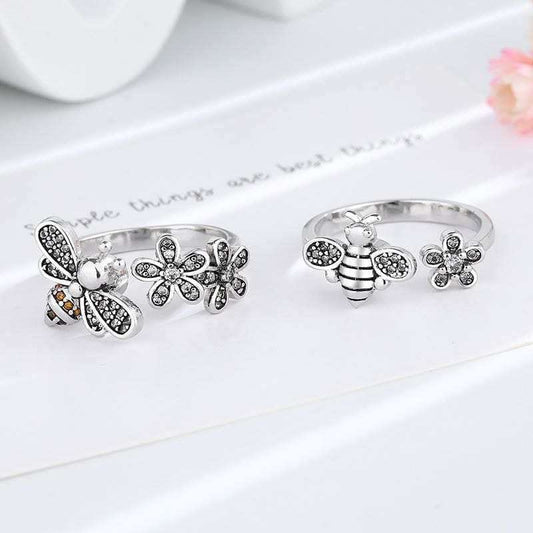 Double Flower Bumble Bee Ring - Fidget Anxiety Ring - Mindful Rings