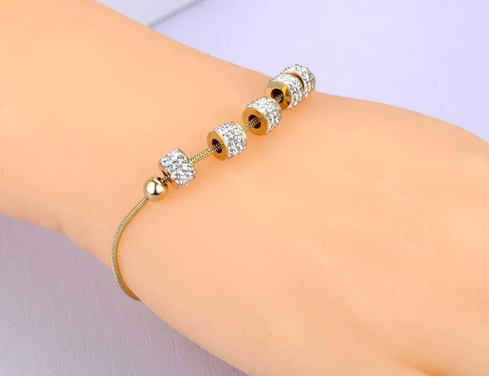 Gold Plated Stainless Steel 5 Cz Bead Bracelet -  Anxiety Relief Jewellery