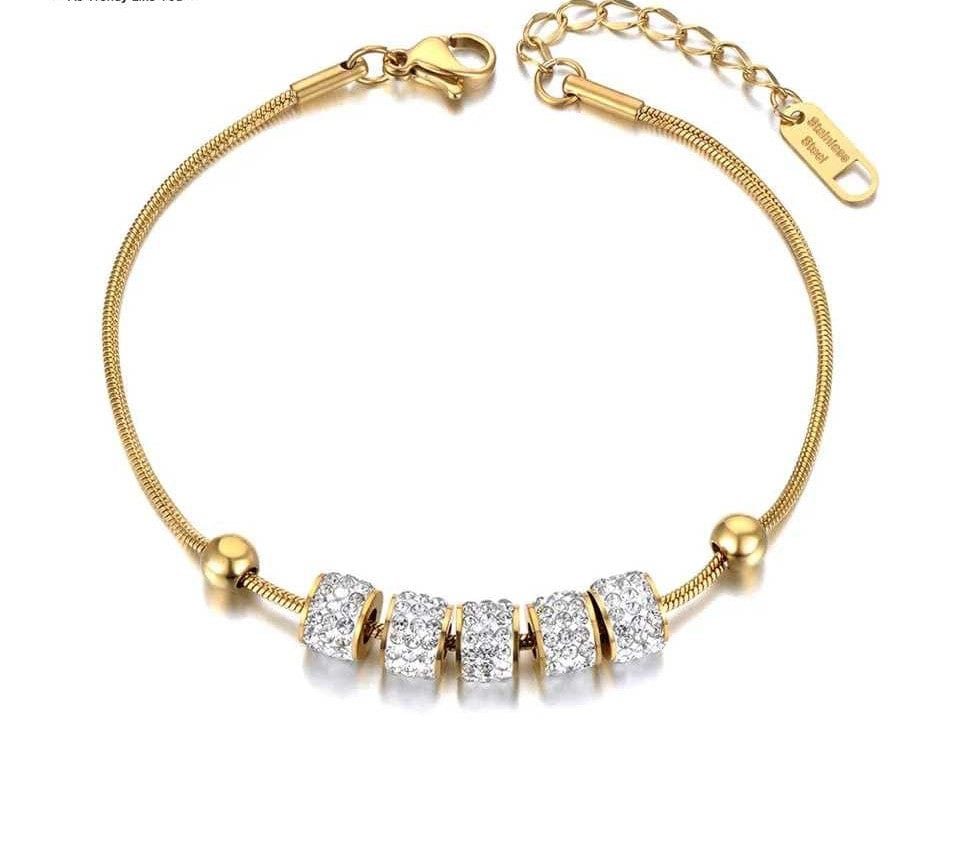Gold Plated Stainless Steel 5 Cz Bead Bracelet -  Anxiety Relief Jewellery