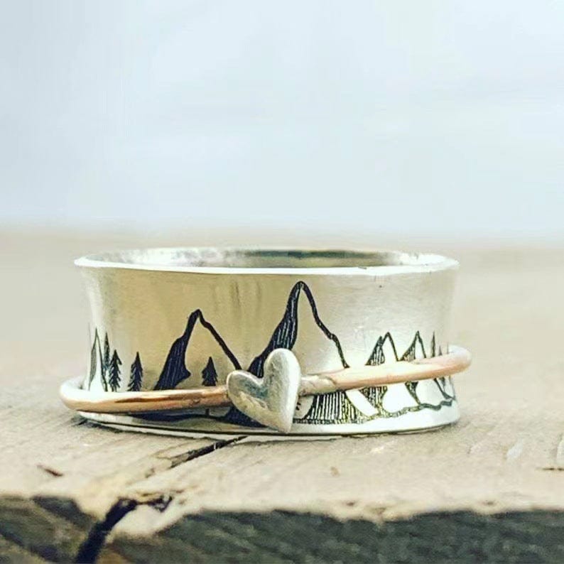 Sterling Silver - Mountain Love Fidget Anxiety Ring
