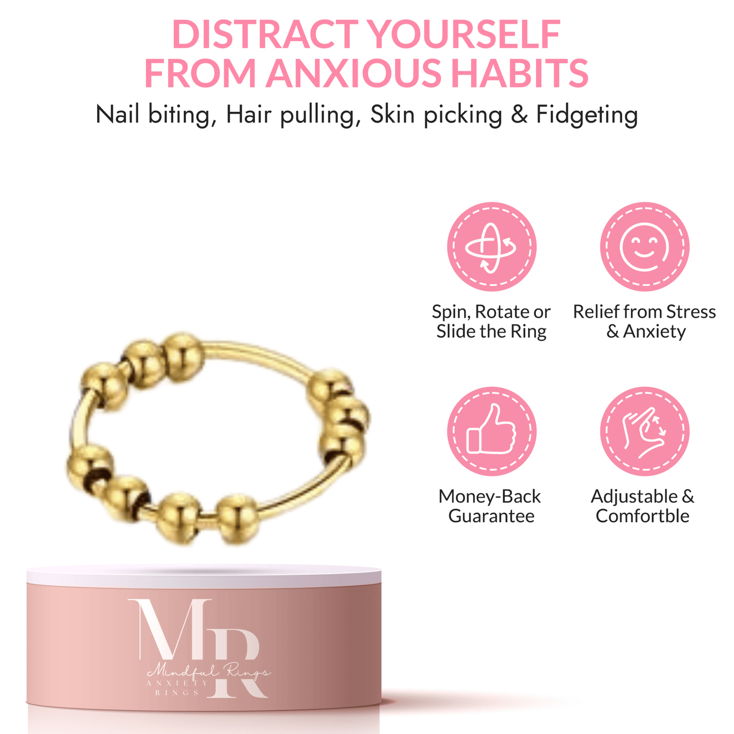 10 Beaded Ring - Gold Plated Fidget Anxiety Ring