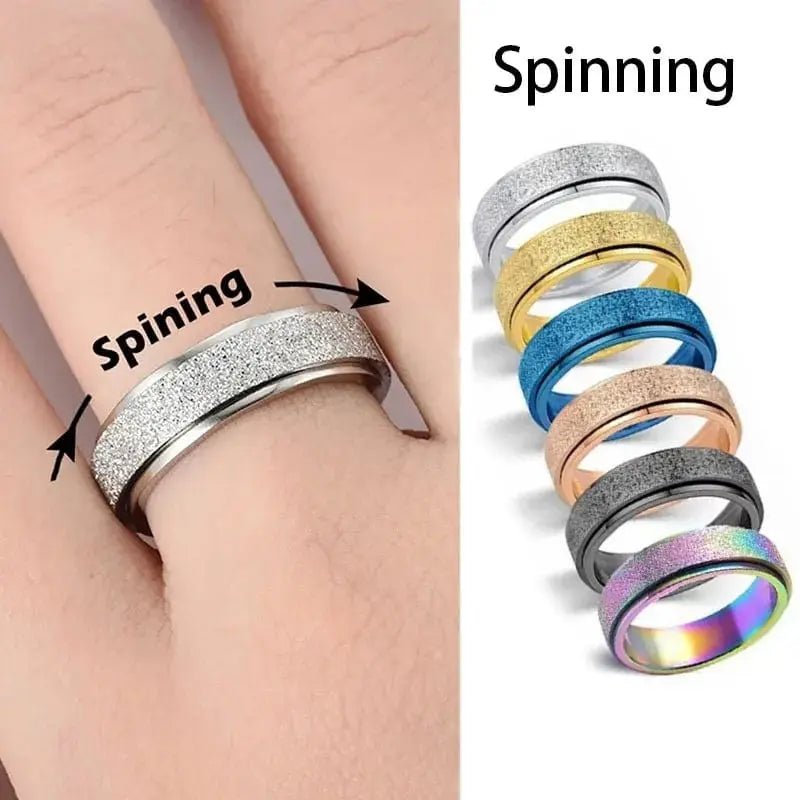 6mm Frosted Glitter Titanium Rotating Ring - Black - Mindful Rings