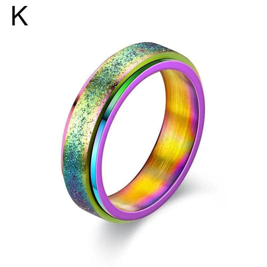 6mm Frosted Glitter Titanium Rotating Ring - Rainbow - Mindful Rings