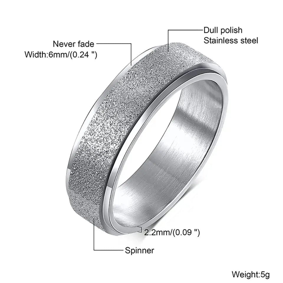 6mm Frosted Glitter Titanium Rotating Ring - Silver - Mindful Rings