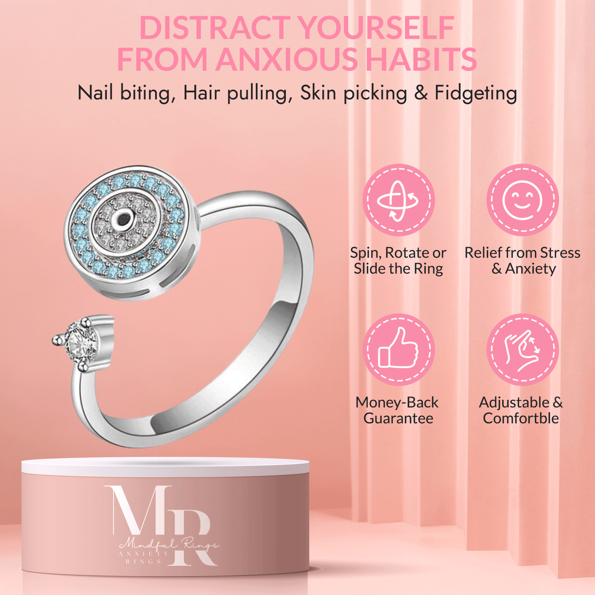 The Conscious Collection Mindful Rings - Sterling Silver Fidget Spinner Ring - Mindful Rings