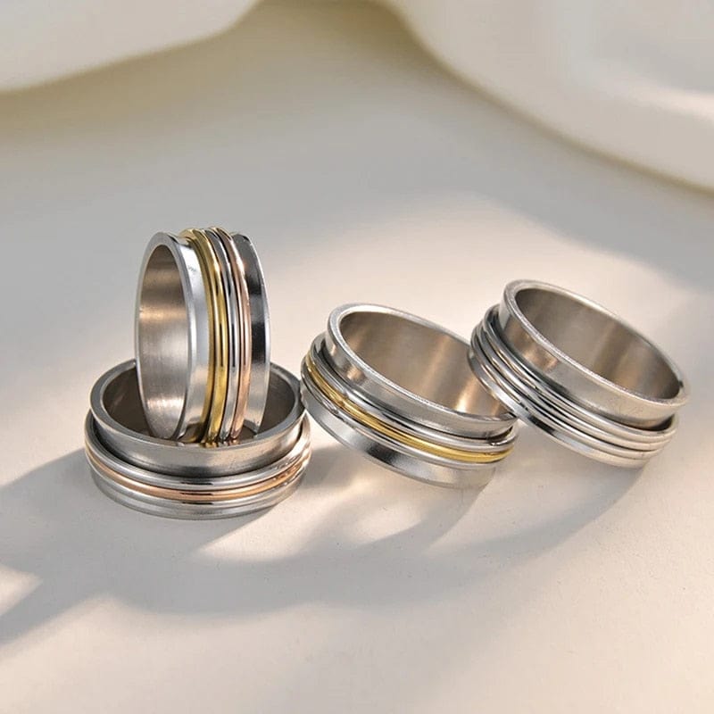 8mm Stainless Steel 3 Tone Spinner Ring - Spinning Anxiety Ring