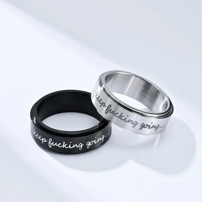 Affirmation Collection Black 8mm Stainless Steel "Keep F**king Going" Laser Etched Spinner Rin - Rotating Anxiety Relief Jewellery