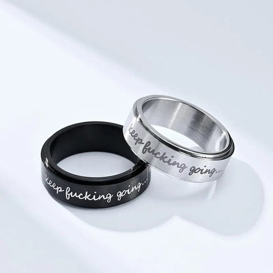Affirmation Collection Black 8mm Stainless Steel "Keep F**king Going" Laser Etched Spinner Rin - Rotating Anxiety Relief Jewellery - Mindful Rings