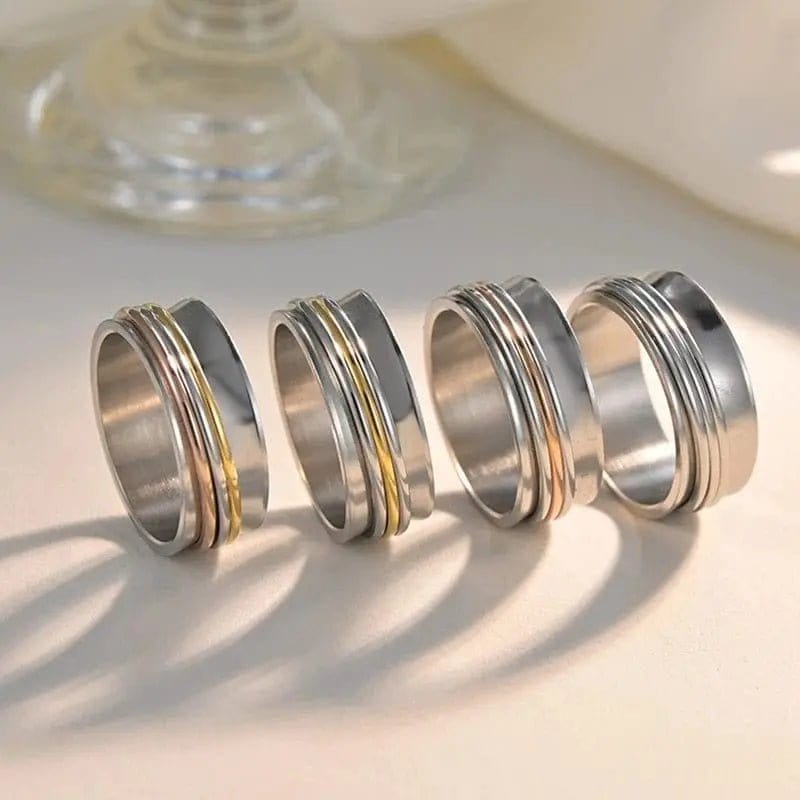 8mm Stainless Steel 3 Tone Spinner Ring - Spinning Anxiety Ring - Mindful Rings