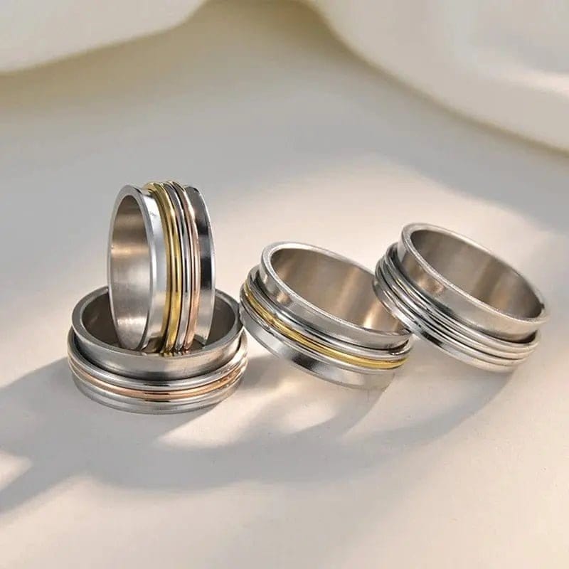 8mm Stainless Steel 3 Tone Spinner Ring - Spinning Anxiety Ring - Mindful Rings