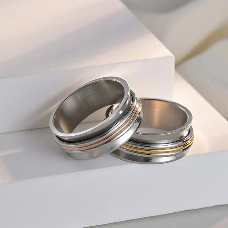 8mm Stainless Steel 3 Tone Spinner Ring - Spinning Anxiety Ring - Mindful Rings