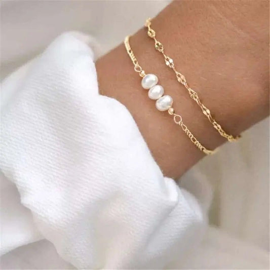 925 Sterling Silver Three Imitation Pearls Bead Bracelet - Anxiety Relief Jewellery - Mindful Rings