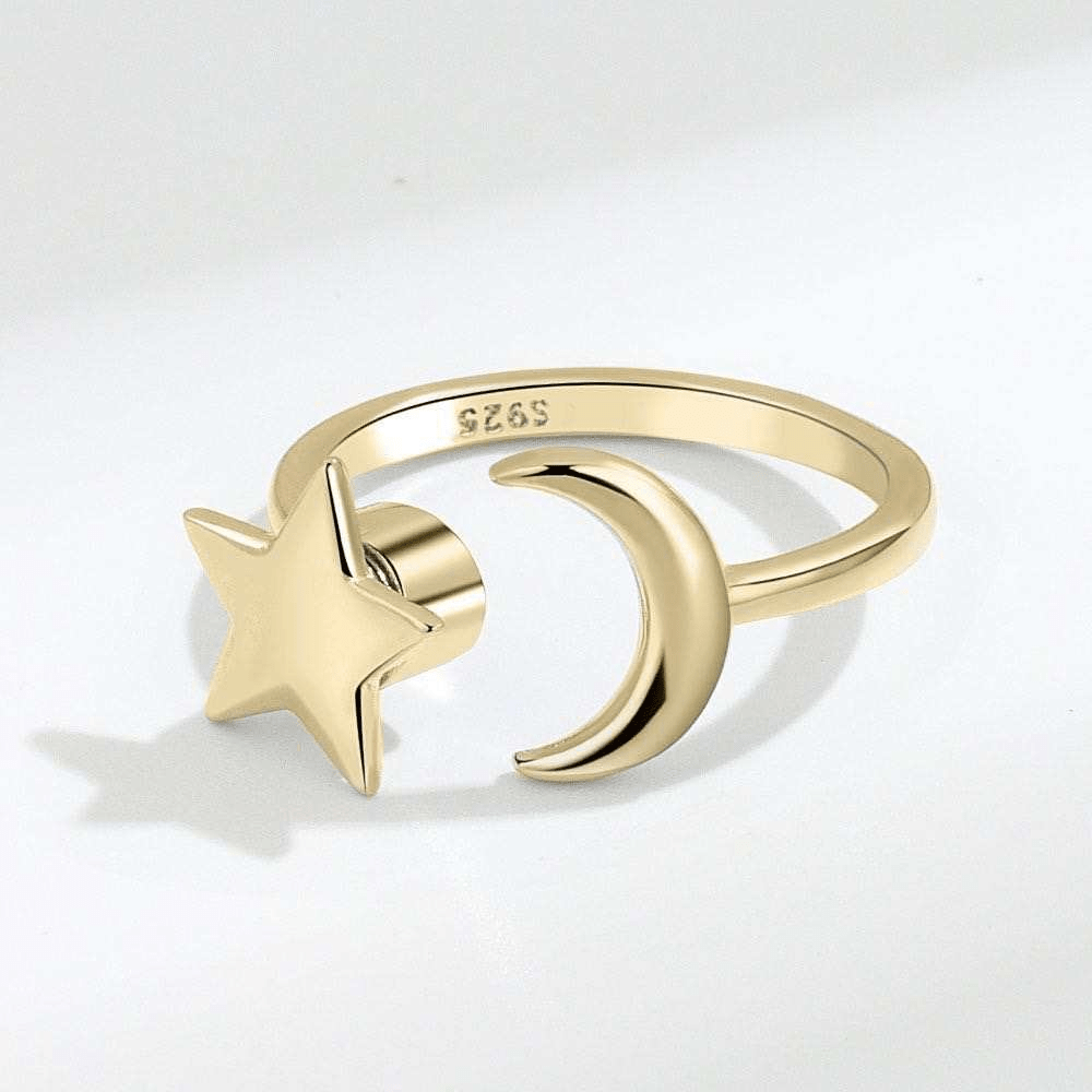 Gold Plated Mindful Anxiety Fidget Star and Moon Ring Silver