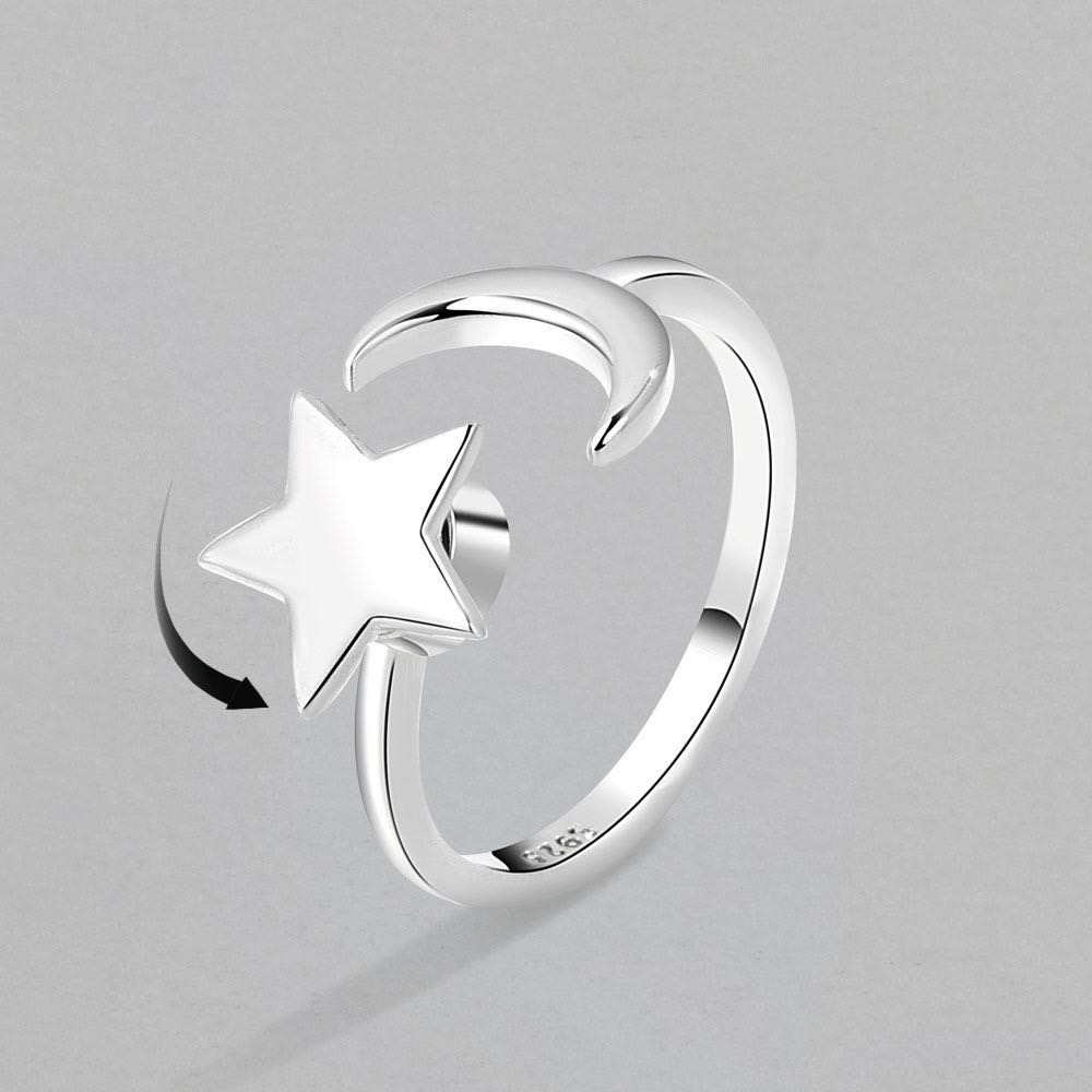 Mindful Anxiety Fidget Star and Moon Ring Silver