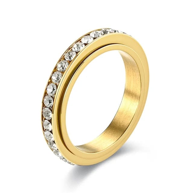 Gold Plated Single Line Gem Essential Ring -  Rotating Fidget Anxiety Ring