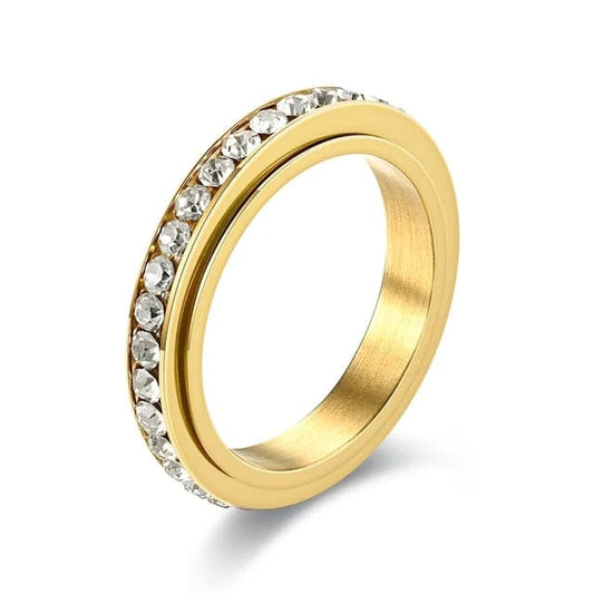 Gold Plated Single Line Gem Essential Ring - Rotating Fidget Anxiety Ring - Mindful Rings