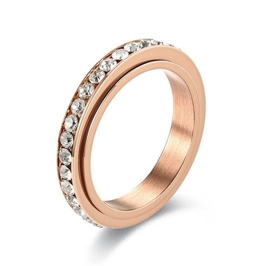 Rose Gold Plated Single Line Gem Essential Ring - Rotating Fidget Anxiety Ring - Mindful Rings