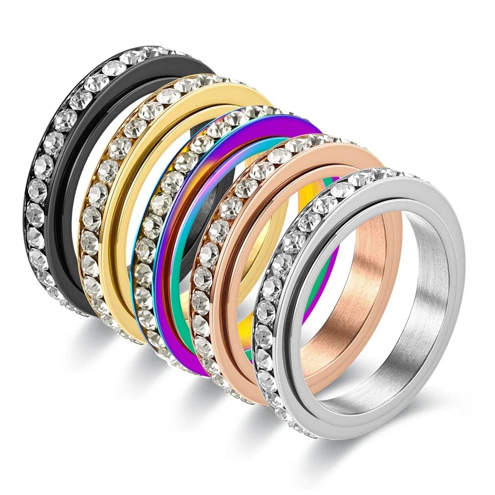 Rainbow Single Line Gem Essential Ring -  Rotating Fidget Anxiety Ring