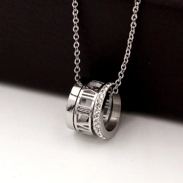 Roman Number Stainless Steel Silver Anxiety Relief Fidget Necklace