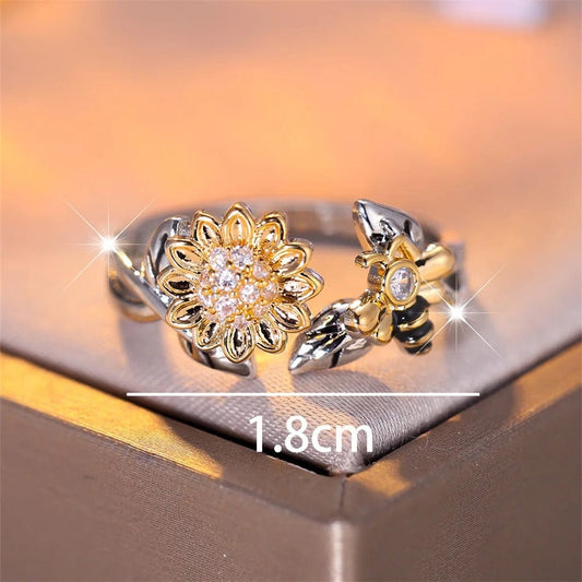 Crystal Collection Classic Bee & Sunflower Ring - Non Moving Jewellery - Mindful Rings