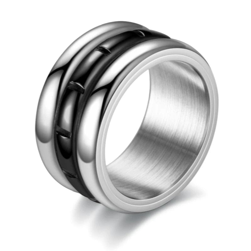 Mens Stainless Steel Gold and Black Spinner Ring - Rotatable Anti Stress Anxiety Ring