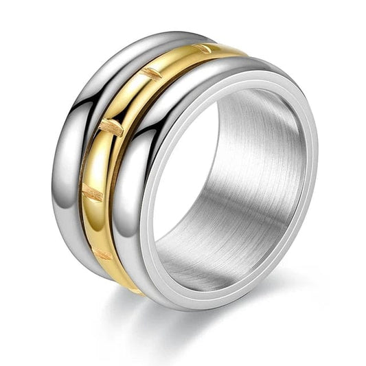Mens Stainless Steel Gold and Black Spinner Ring - Rotatable Anti Stress Anxiety Ring - Mindful Rings