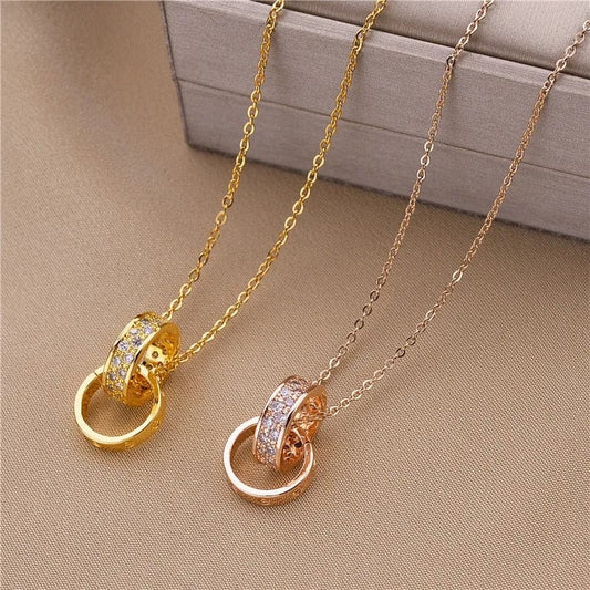 Double Loop Stainless Steel Gold Plated Circle Loop Necklace - Anxiety Relief Jewellery - Mindful Rings