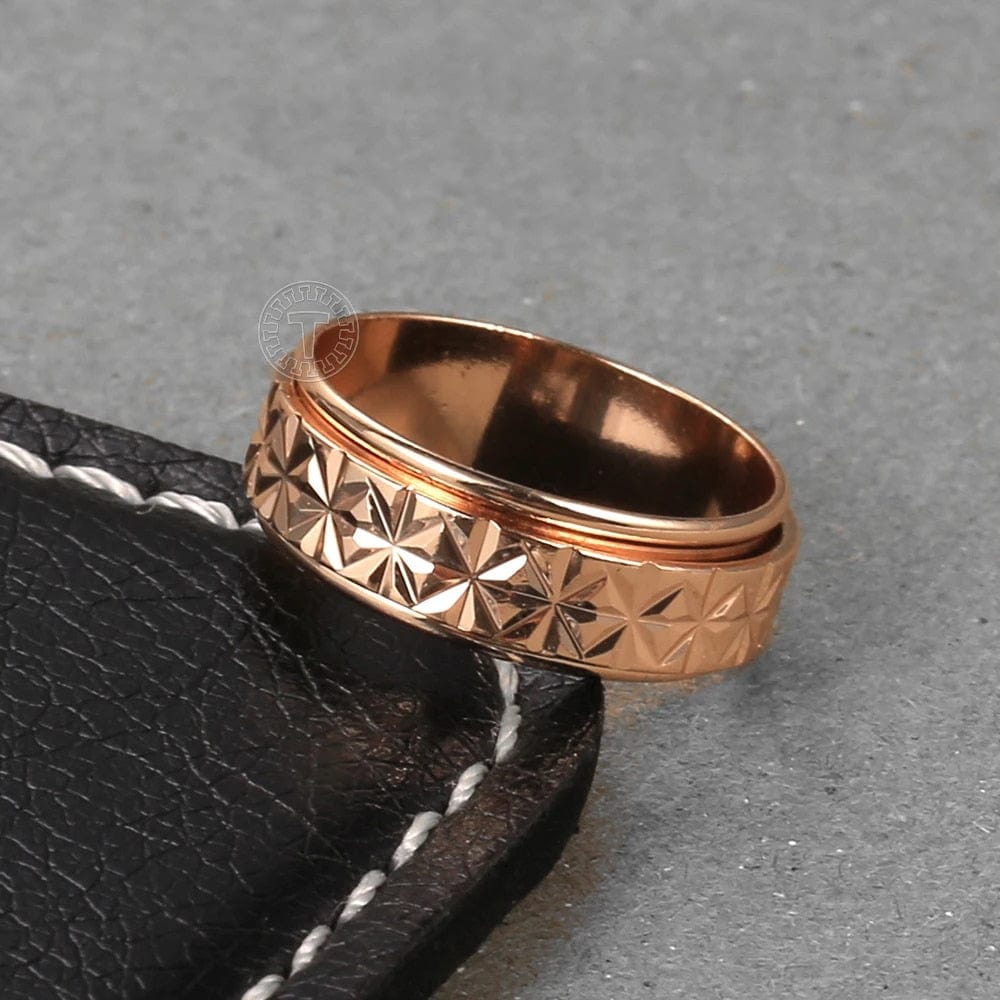 Crosses 6mm Rose Gold Colour Spinner Ring Rotatable Carved Anti Stress Anxiety Ring