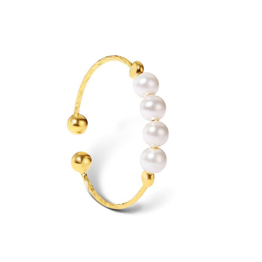 The Gold Plated - White Faux Pearl Fidget Anxiety Ring - Mindful Rings
