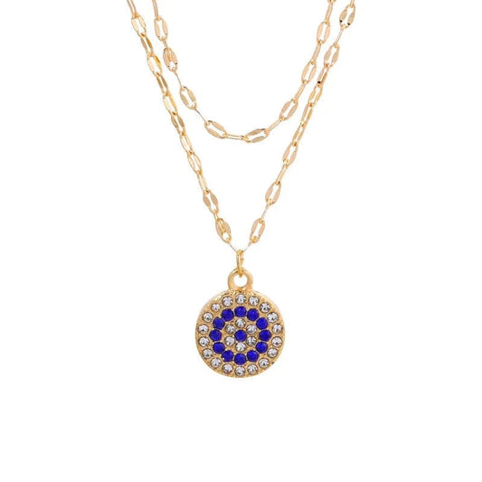 Evil Eye Double Layer Gold Plated Over Stainless Steel Silver Devils Eye Anxiety Relief Fidget Necklace - Mindful Rings