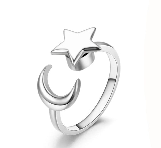Mindful Anxiety Fidget Star and Moon Ring Silver - Mindful Rings