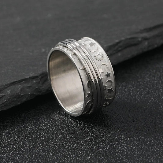 Mental Health Matters - Stainless Steel Moon Shine 3 Layer Thump Meditation Rotating Ring - Mindful Rings