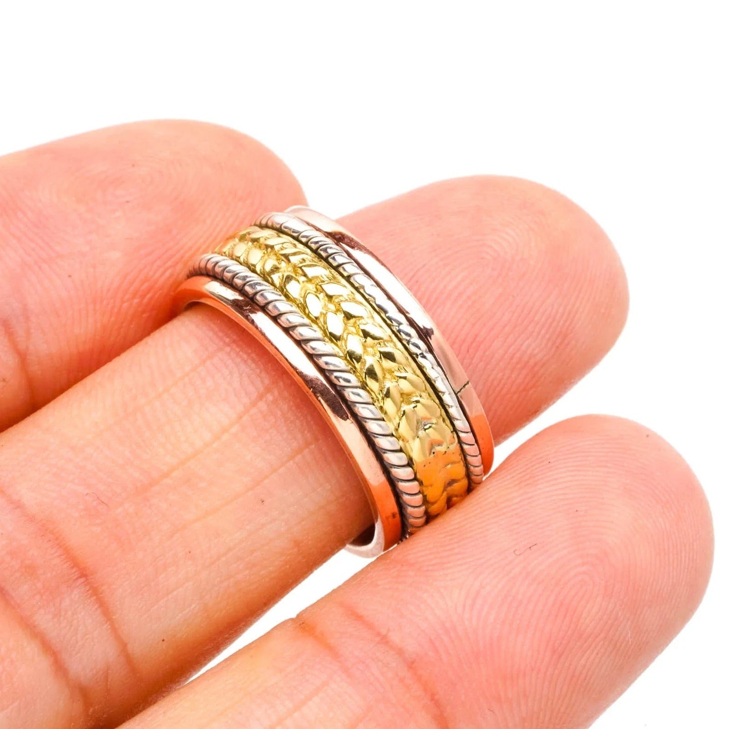 Courage Meditation Ring - The Mindful Collection Solid .925 Sterling Silver Two Tone Braid Band Spinner Ring