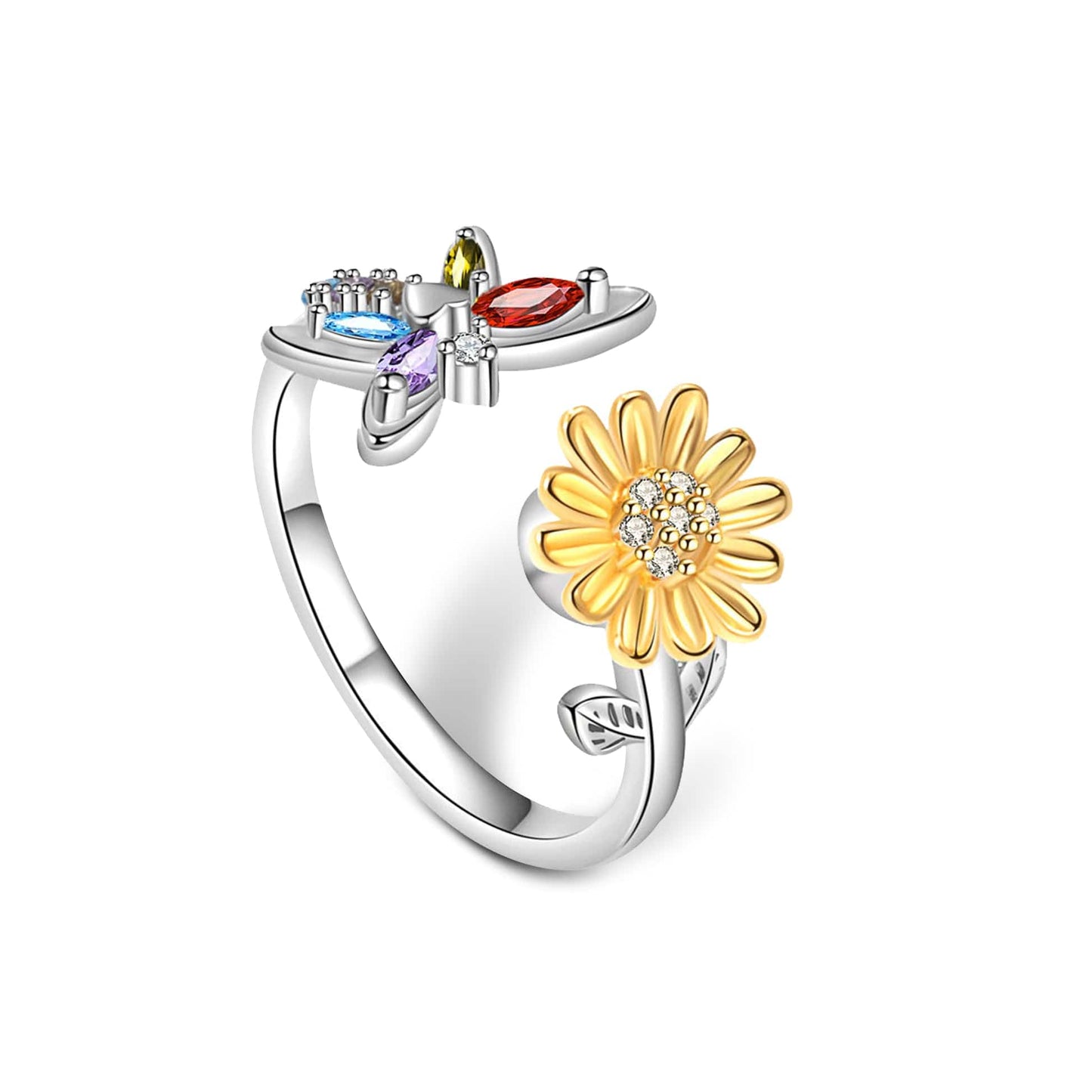 Sunflower Dragonfly Ring -  Spinning Fidget Anxiety Ring