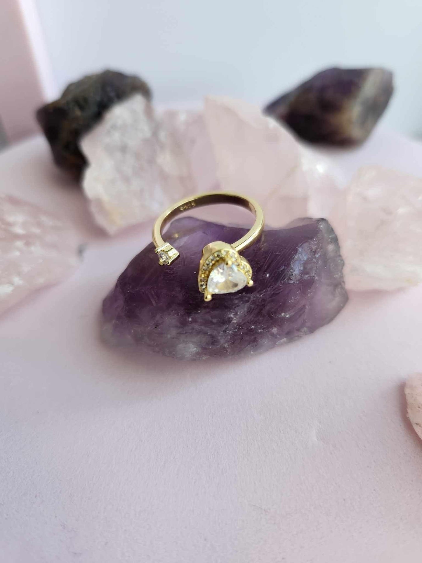 The Love-Centered Collection Mindful Rings - Gold Plated Clear Heart Gemmed Fidget Spinner Ring