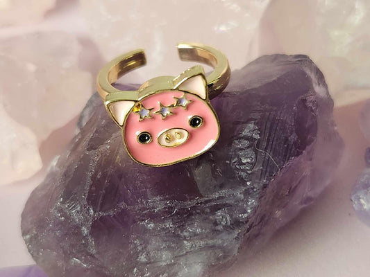 The Luna - Pink Piggy Fidget Spinner Ring Anxiety Rings - Mindful Rings