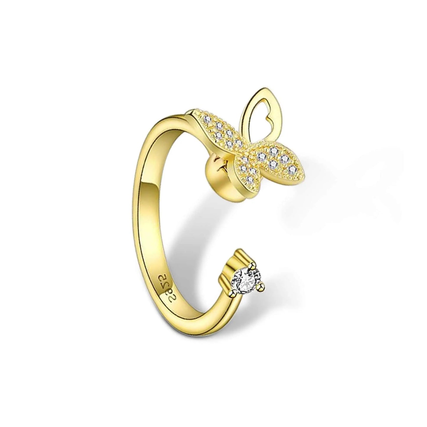 The Wellness Collection Mindful Rings - Gold Plated Iced Butterfly Fidget Spinner Ring - Mindful Rings