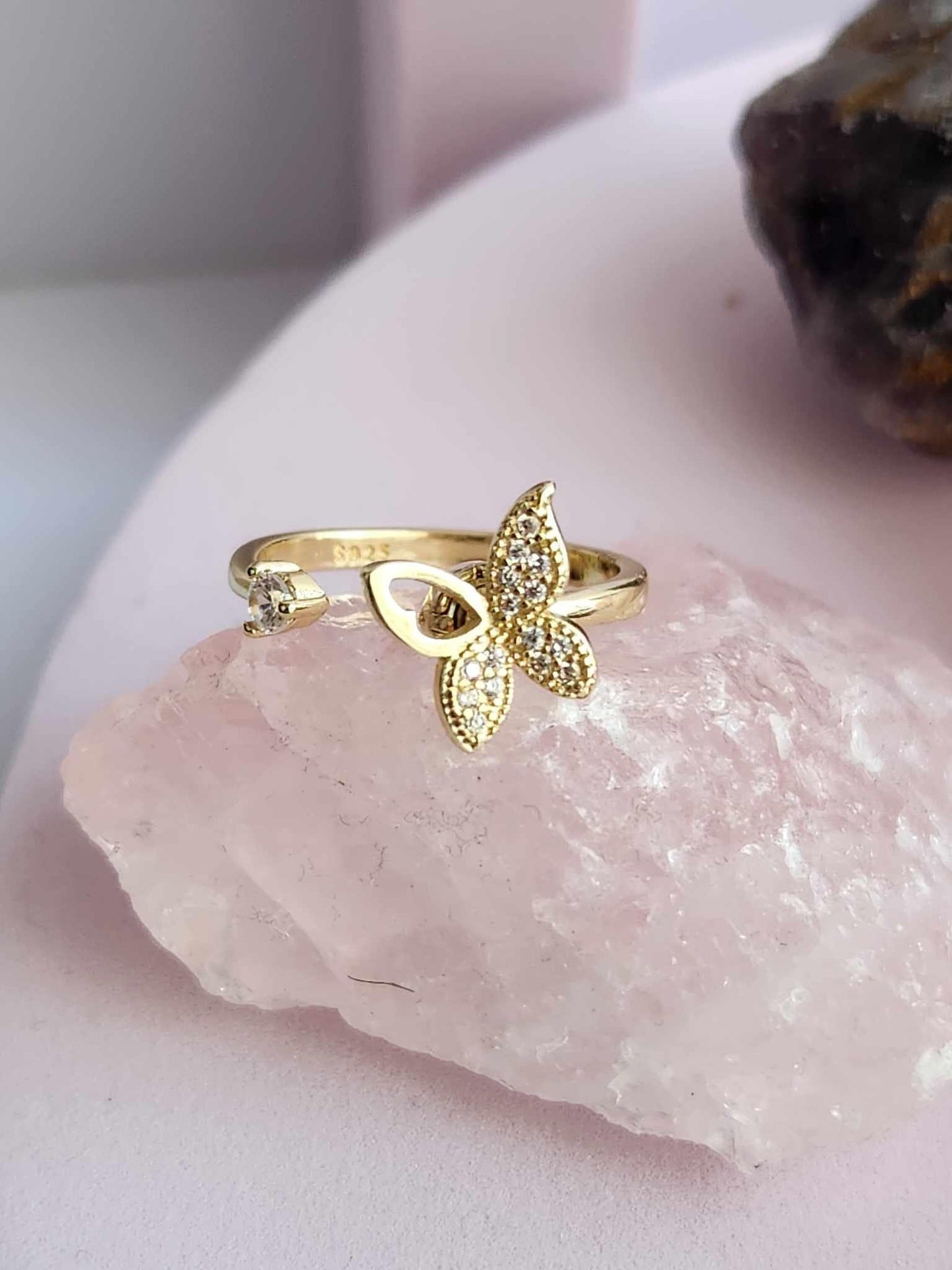 The Wellness Collection Mindful Rings - Gold Plated Iced Butterfly Fidget Spinner Ring