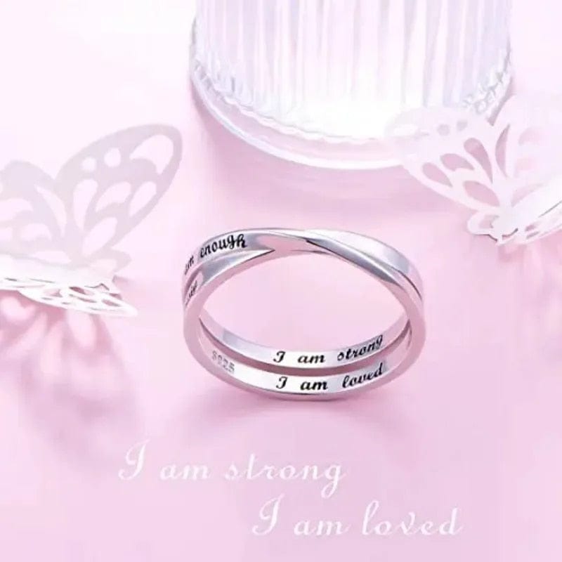 White Gold Plated Inspirational Rings I Am Enough, I am Worthy, I am Strong, I Am Loved - Non Rotating Anxiety Relief Jewellery
