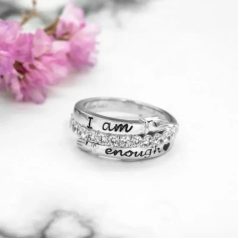 Affirmation Collection I am Enough Clear Zircon Gem Ring - Non Moving Anxiety Relief Jewellery - Mindful Rings