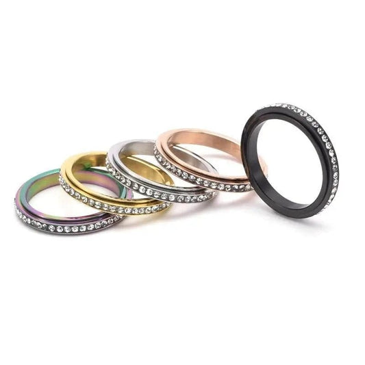 Black Single Line Gem Essential Ring - Rotating Fidget Anxiety Ring - Mindful Rings